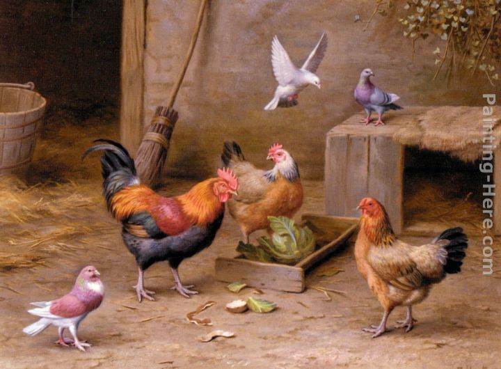 Edgar Hunt Chickens In A Farmyard